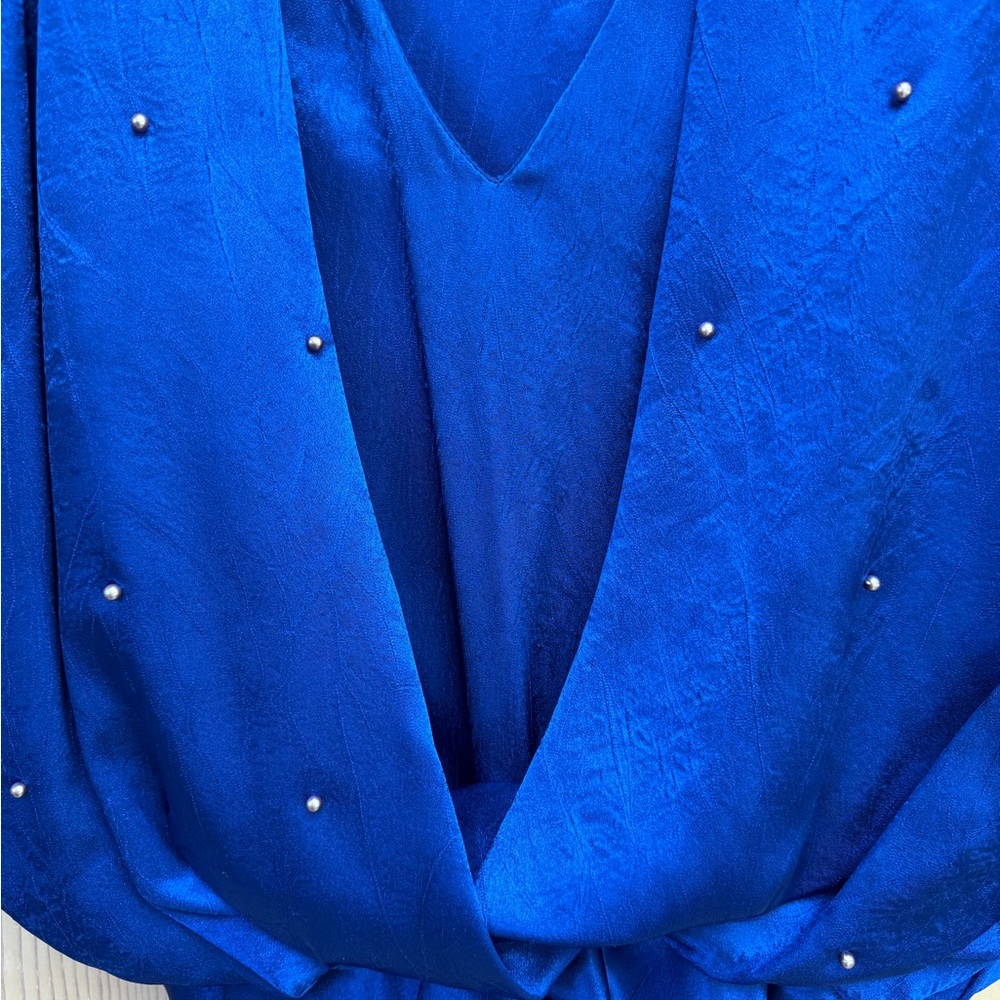 Elegant Blue Dress with Pearl Accents